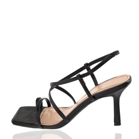 NEW🔥 Black Strappy Mary-Jane Open Toe Stiletto Heel Slingback Sandals Slip On - Picture 9 of 9